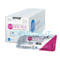 Luxcryl PGA Sutura chirurgica assorbibile sintetica Acido poliglicolico intrecciato ago 1/2 cerchio cilindrico 22 mm.